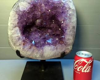 Natural Brazilian Amethyst Geode With Polished Edge, 13" Tall With Stand, 9.5" Tall x 10" W x 6" D Without Stand, 20.84 Lbs.