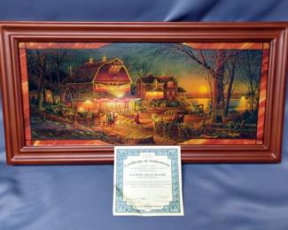 The Bradford Exchange Terry Redlin's Harvest Moon Ball Illuminated Stained Glass Panorama, Includes CoA, Signed By Artist, No A0390, With Cord, 11.5" x 23" x 1.5"
