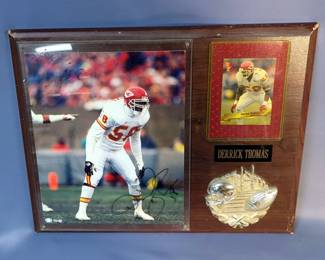 Kansas City Chiefs #58 Derrick Thomas Picture Plaque With Signed Photo And Wild Card, 12" x 15", And Framed Signed Photo, 9.5" x 11.5"