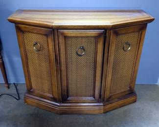 Vintage Wood Console With Single Door And Interior Shelf, 28" x 35" x 13.5"