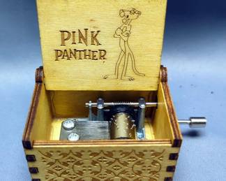 Pink Panther Theme Miniature Wood Music Box With Hand Crank, 1.5" x 2.5" x 2"