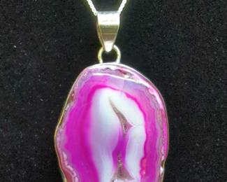 Cobalto Calcite Druzy Pendant, Approx 41mm x 28mm, With 925 Sterling Silver Chain And Mounting