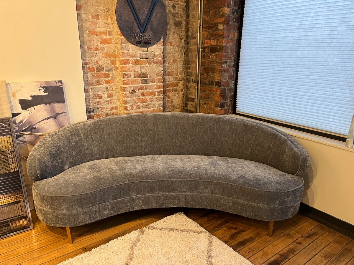 TOV Furniture Flare Gray velvet sofa 
Retailed $1,199 new 

