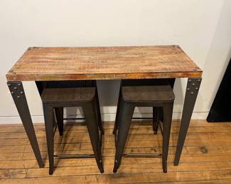 Industrial bar table with 2 stools 
3’ 4” x 30 1/2 x 15” 

$60 OBO