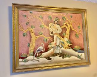 $250 - Chinoiserie signed painting - 38" x 48"