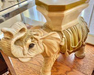 $60 - Resin elephant plant stand (VARIOUS AREAS OF WEAR)- 23.5" H, 27" L", 10.25" W