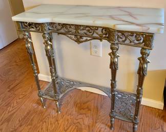 $300 - Vintage art deco marble top foyer table - 30" H, 32" W, 12.75" D