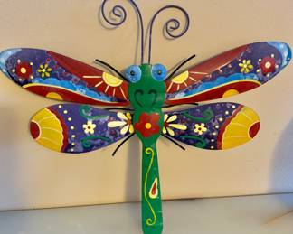$20 - Metal painted dragonfly wall decor - 14" H x 15" W