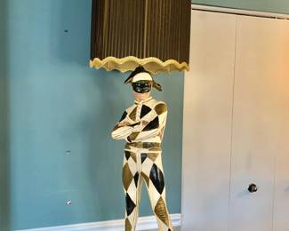 $450 - Mid Century Modern Mabro Harlequin Jester Lamp - (ONE SMALL CHIP ON BASE) 52" H, base 12.25" W, 11" D