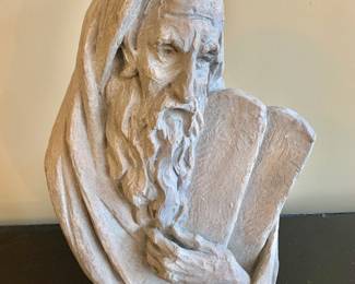 $120 - Vintage Large Bust of Moses Holding the Ten Commandments - Signed Arnold Bergier - 1967- 16" H, 11" W, 6" D