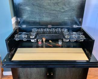 $550 - Vintage Black Lacquered Drop Front, Flip Top Liquor Cabinet - 32" H, 36" W, 19.25" D