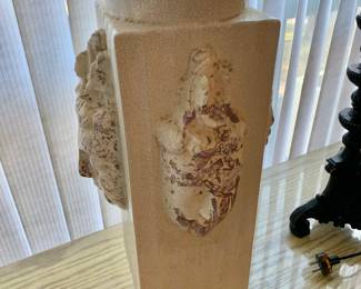 $300 - Signed 1955 Tye of California ceramic lamp with faces - column 20.5" H, 6" W, 6.25" D