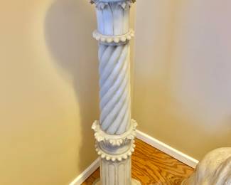 $395 - Ornate marble pedestal - 44.25" H, top 11" diam