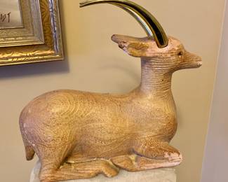 $60 - Vintage Antelope Impala Doorstop Brass Horn Plaster (HORNS ARE LOOSE/DAMAGE TO HEAD AREA WHERE HORNS ATTACH) #2