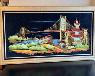 $250 - Ashbrook signed velvet MCM San Francisco wall art that LIGHTS UP! - 31" H x 55" W