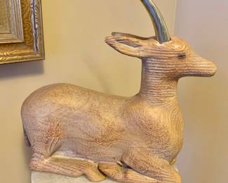 $60 -Vintage Antelope Impala Doorstop Brass Horn Plaster (HORNS ARE LOOSE/DAMAGE TO HEAD AREA WHERE HORNS ATTACH) #1 - 13.25" H, 13" L, 4" W