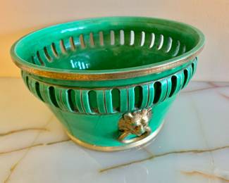 $40 - Vintage Cache Pot Jardiniere with Lion Head Rings - 5.5" H, 9.75" diam