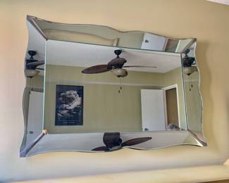 $450 - Large Vintage Scalloped Edge Venetian Style Art Deco Mirror - 40" H x 60" W