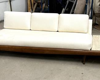 MCM sofa with attached marble side tables