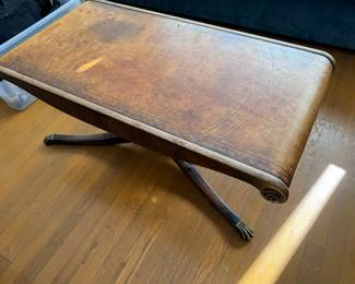Antique Brass Foot Leather Top Coffee Table
