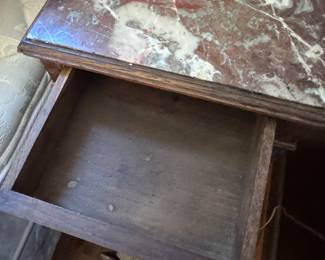 Antique French Walnut Marble Top Nightstand / Bedside Table #1
