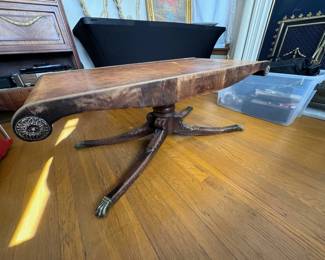 Antique Brass Foot Leather Top Coffee Table

