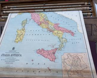 1930s Vintage Schoolhouse Map Pull Down Cabinet 
