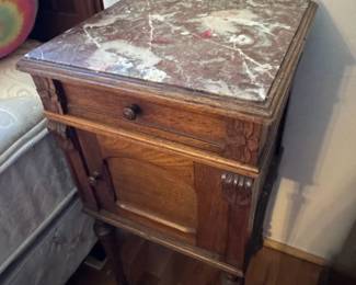 Antique French Walnut Marble Top Nightstand / Bedside Table #1
