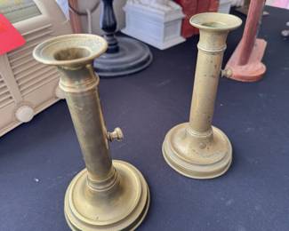 2pc Antique German Brass Pushup Candlesticks Candle holders
