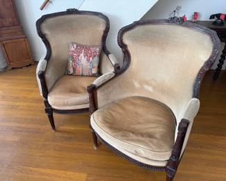 2pc Antique French Bergere Chairs PAIR
