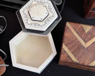 Faux Bone Hexagonal Scrimshaw Box
