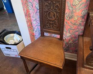 2pc Antique Carved Wood Chairs
