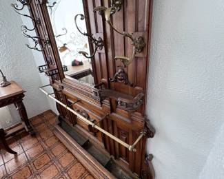 Antique French Carved Walnut 16 Hook Hall Stand 
