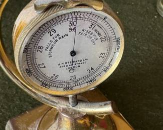 Antique Brass JH Steward Pocket Barometer on Stand
