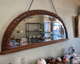Antique Carved Walnut Demilune Mirror
