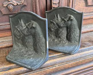 2pc Antique Bookends Hubley USA Cast Iron Scottie