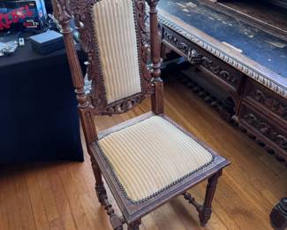 Antique French Baroque Desk Gdansk with Rich Carved Secretary with Chair 
