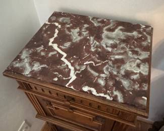 Antique French Walnut Marble Top Nightstand / Bedside Table #1
