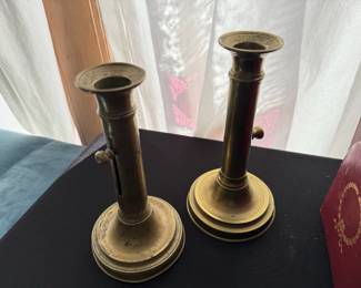 2pc Antique German Brass Pushup Candlesticks Candle holders
