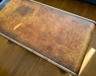 Antique Brass Foot Leather Top Coffee Table
