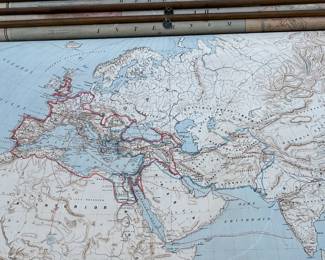 1930s Vintage Schoolhouse Map Pull Down Cabinet 
