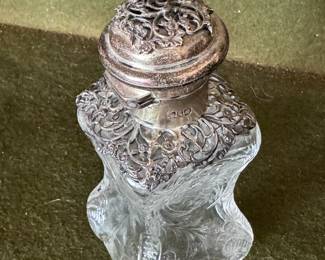 Antique Sterling Silver & Glass Bottle