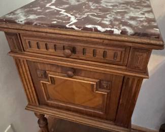 Antique French Walnut Marble Top Nightstand / Bedside Table #1

