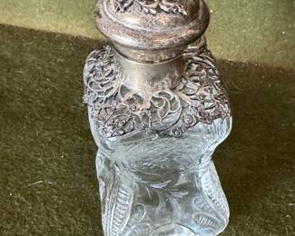 Antique Sterling Silver & Glass Bottle