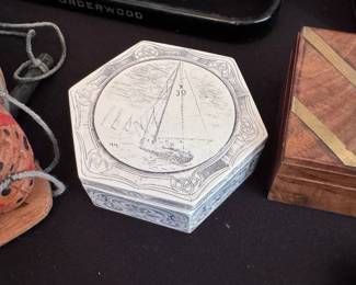 Faux Bone Hexagonal Scrimshaw Box

