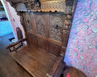 Antique German Renaissance Hall Bench
