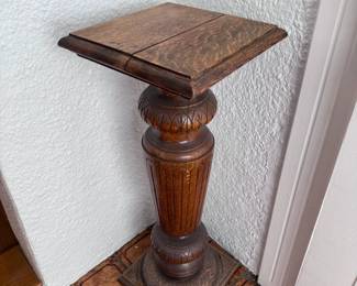 Antique Carved Oak Pedestal Stand
