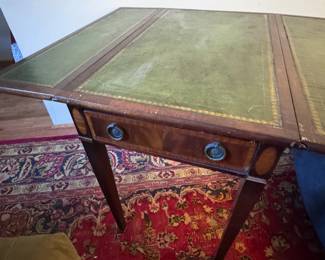 Antique Drop Leaf Table Leather Top 
