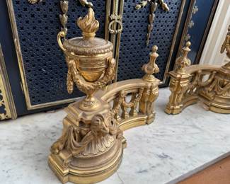 2pc French Louis XVI Ormolu Chenet Pair Andirons

