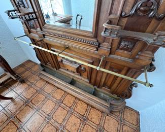 Antique French Carved Walnut 16 Hook Hall Stand 
